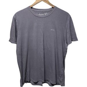 plain blank faded navy blue Calvin Klein short sleeve casual small logo T-shirt